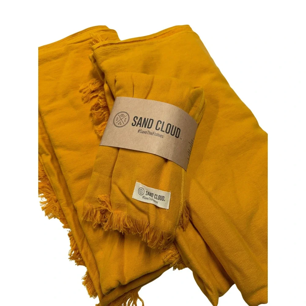 Two Sand Cloud Turkish Cotton Beach Towel Mustard Yellow Fringe Terry Backed New